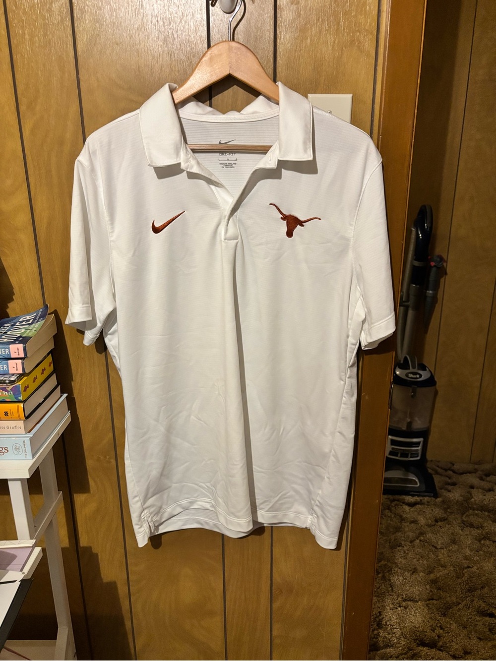 Nike White Polo with Burnt Orange Longhorn and Swoosh